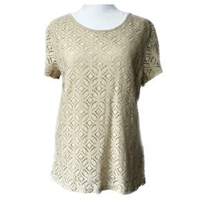 Market & Spruce | Women’s Hans Crochet Front Mixed Material Top in Cream